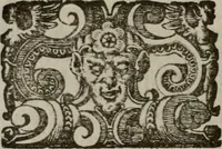 An illustration from Vaticinia, siue Prophetiae Abbatis Ioachimi, & Anselmi Episcopi Marsicani : cum imaginibus aere incisis, correctione, et pulcritudine, plurium manuscriptorum exemplariu[m] op[er]e, et uariu[m] imaginu[m] tabulis, et delineationibu[s] alijs antehac impressis longè praestantiora; quibus rota, et oraculum Turcicum maxime considerationis adiecta sunt (1600)