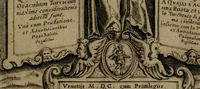 An illustration from Vaticinia, siue Prophetiae Abbatis Ioachimi, & Anselmi Episcopi Marsicani : cum imaginibus aere incisis, correctione, et pulcritudine, plurium manuscriptorum exemplariu[m] op[er]e, et uariu[m] imaginu[m] tabulis, et delineationibu[s] alijs antehac impressis longè praestantiora; quibus rota, et oraculum Turcicum maxime considerationis adiecta sunt (1600)