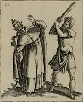 An illustration from Vaticinia, siue Prophetiae Abbatis Ioachimi, & Anselmi Episcopi Marsicani : cum imaginibus aere incisis, correctione, et pulcritudine, plurium manuscriptorum exemplariu[m] op[er]e, et uariu[m] imaginu[m] tabulis, et delineationibu[s] alijs antehac impressis longè praestantiora; quibus rota, et oraculum Turcicum maxime considerationis adiecta sunt (1600)