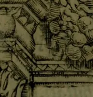 An illustration from Vaticinia, sive, Prophetiae Abbatis Ioachimi, [and] Anselmi Episcopi Marsicani; cum imaginibus aere incisis, correctione, et pulcritudine, plurium manuscriptorum exemplari ope, et variar imagin tabulis, et delineationibù, aliis antehac impressis longè praestantiora; quibus Rota, et Oraculum Turcicum maxime considerationis adiecta sunt; una cum praefatione et adnotationibus Paschalini Regiselmi (1600)