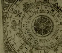An illustration from Vaticinia, sive, Prophetiae Abbatis Ioachimi, [and] Anselmi Episcopi Marsicani; cum imaginibus aere incisis, correctione, et pulcritudine, plurium manuscriptorum exemplari ope, et variar imagin tabulis, et delineationibù, aliis antehac impressis longè praestantiora; quibus Rota, et Oraculum Turcicum maxime considerationis adiecta sunt; una cum praefatione et adnotationibus Paschalini Regiselmi (1600)