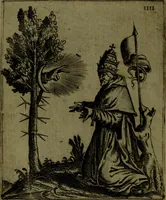An illustration from Vaticinia, sive, Prophetiae Abbatis Ioachimi, [and] Anselmi Episcopi Marsicani; cum imaginibus aere incisis, correctione, et pulcritudine, plurium manuscriptorum exemplari ope, et variar imagin tabulis, et delineationibù, aliis antehac impressis longè praestantiora; quibus Rota, et Oraculum Turcicum maxime considerationis adiecta sunt; una cum praefatione et adnotationibus Paschalini Regiselmi (1600)