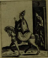 An illustration from Vaticinia, sive, Prophetiae Abbatis Ioachimi, [and] Anselmi Episcopi Marsicani; cum imaginibus aere incisis, correctione, et pulcritudine, plurium manuscriptorum exemplari ope, et variar imagin tabulis, et delineationibù, aliis antehac impressis longè praestantiora; quibus Rota, et Oraculum Turcicum maxime considerationis adiecta sunt; una cum praefatione et adnotationibus Paschalini Regiselmi (1600)