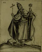 An illustration from Vaticinia, sive, Prophetiae Abbatis Ioachimi, [and] Anselmi Episcopi Marsicani; cum imaginibus aere incisis, correctione, et pulcritudine, plurium manuscriptorum exemplari ope, et variar imagin tabulis, et delineationibù, aliis antehac impressis longè praestantiora; quibus Rota, et Oraculum Turcicum maxime considerationis adiecta sunt; una cum praefatione et adnotationibus Paschalini Regiselmi (1600)