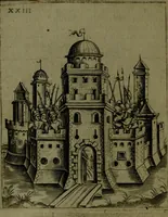 An illustration from Vaticinia, sive, Prophetiae Abbatis Ioachimi, [and] Anselmi Episcopi Marsicani; cum imaginibus aere incisis, correctione, et pulcritudine, plurium manuscriptorum exemplari ope, et variar imagin tabulis, et delineationibù, aliis antehac impressis longè praestantiora; quibus Rota, et Oraculum Turcicum maxime considerationis adiecta sunt; una cum praefatione et adnotationibus Paschalini Regiselmi (1600)