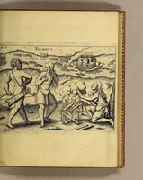 An illustration from Vera historia, admirandae cuiusdam nauigationis, quam Huldericus Schmidel, Straubingensis, ab anno 1534. usque ad annum 1554. in Americam vel nouum mundum, iuxta Brasiliam & Rio della Plata, confecit. : Quid per hosce annos 19. sustinuerit, quam varias & quam mirandas regiones ac homines viderit. Ab ipso Schmidelio Germanice, descripta: nunc vero, emandatis & correctis vrbium, regionum & fluminum nominibus, adiecta etiam tabula geographica, figuris, & alijs notationibus quibusdam, in hac forma reducta (1599)