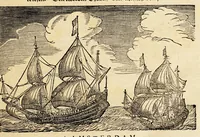 An illustration from Verhael van de eerste schip-vaert der Hollandische ende Zeeusche schepen, door't Way-Gat, by Noorden Noorweghen, Moscovien ende Tartarien om, na de coninckrijcken Cathay ende China. Met drie schepen, uyt Texel ghezeylt. : Hier achter is by-ghevoeght de beschrijvinghe van de landen Siberia, Samoyeda, ende Tingœsa. . (1650)