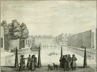 An illustration from Verscheyde schoone en vermaakelyke gezigten in de hofstede van Clingendaal gelegen by 's Gravenhage : naa t'leven getekent en in t'kooper gebrugt (1679)