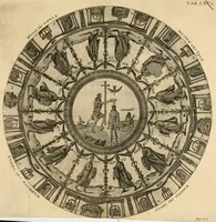 An illustration from Vetera monimenta : in quibus praecipuè musiva opera sacarum profanarumque aedium structura, ac nonnulli antiqui ritus, dissertationibus, iconibusque illustrantur (1690)