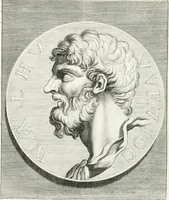 Picture 48 of 102 from Veterum illustrium philosophorum, poetarum, rhetorum, et oratorum imagines : ex vetustis nummis, gemmis, hermis, marmoribus, alijsque antiquis monumentis desumptae (1685), leaf 120