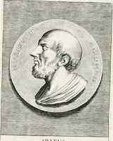 An illustration from Veterum illustrium philosophorum, poetarum, rhetorum, et oratorum imagines : ex vetustis nummis, gemmis, hermis, marmoribus, alijsque antiquis monumentis desumptae (1685)