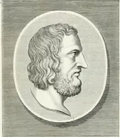 An illustration from Veterum illustrium philosophorum, poetarum, rhetorum, et oratorum imagines : ex vetustis nummis, gemmis, hermis, marmoribus, alijsque antiquis monumentis desumptae (1685)
