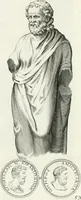 An illustration from Veterum illustrium philosophorum, poetarum, rhetorum, et oratorum imagines : ex vetustis nummis, gemmis, hermis, marmoribus, alijsque antiquis monumentis desumptae (1685)