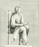 An illustration from Veterum illustrium philosophorum, poetarum, rhetorum, et oratorum imagines : ex vetustis nummis, gemmis, hermis, marmoribus, alijsque antiquis monumentis desumptae (1685)