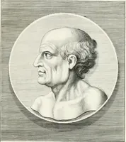 An illustration from Veterum illustrium philosophorum, poetarum, rhetorum, et oratorum imagines : ex vetustis nummis, gemmis, hermis, marmoribus, alijsque antiquis monumentis desumptae (1685)