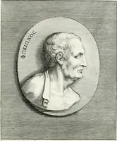 An illustration from Veterum illustrium philosophorum, poetarum, rhetorum, et oratorum imagines : ex vetustis nummis, gemmis, hermis, marmoribus, alijsque antiquis monumentis desumptae (1685)