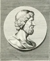 An illustration from Veterum illustrium philosophorum, poetarum, rhetorum, et oratorum imagines : ex vetustis nummis, gemmis, hermis, marmoribus, alijsque antiquis monumentis desumptae (1685)