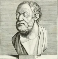 An illustration from Veterum illustrium philosophorum, poetarum, rhetorum, et oratorum imagines : ex vetustis nummis, gemmis, hermis, marmoribus, alijsque antiquis monumentis desumptae (1685)