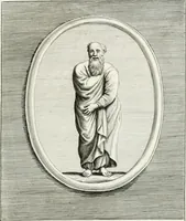 An illustration from Veterum illustrium philosophorum, poetarum, rhetorum, et oratorum imagines : ex vetustis nummis, gemmis, hermis, marmoribus, alijsque antiquis monumentis desumptae (1685)