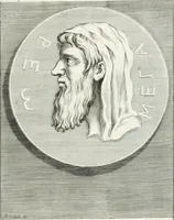 Picture 20 of 102 from Veterum illustrium philosophorum, poetarum, rhetorum, et oratorum imagines : ex vetustis nummis, gemmis, hermis, marmoribus, alijsque antiquis monumentis desumptae (1685), leaf 46