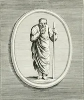 An illustration from Veterum illustrium philosophorum, poetarum, rhetorum, et oratorum imagines : ex vetustis nummis, gemmis, hermis, marmoribus, alijsque antiquis monumentis desumptae (1685)