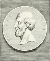 An illustration from Veterum illustrium philosophorum, poetarum, rhetorum, et oratorum imagines : ex vetustis nummis, gemmis, hermis, marmoribus, alijsque antiquis monumentis desumptae (1685)