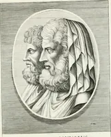 An illustration from Veterum illustrium philosophorum, poetarum, rhetorum, et oratorum imagines : ex vetustis nummis, gemmis, hermis, marmoribus, alijsque antiquis monumentis desumptae (1685)