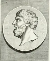 Picture 30 of 102 from Veterum illustrium philosophorum, poetarum, rhetorum, et oratorum imagines : ex vetustis nummis, gemmis, hermis, marmoribus, alijsque antiquis monumentis desumptae (1685), leaf 66