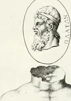 An illustration from Veterum illustrium philosophorum, poetarum, rhetorum, et oratorum imagines : ex vetustis nummis, gemmis, hermis, marmoribus, alijsque antiquis monumentis desumptae (1685)