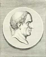 An illustration from Veterum illustrium philosophorum, poetarum, rhetorum, et oratorum imagines : ex vetustis nummis, gemmis, hermis, marmoribus, alijsque antiquis monumentis desumptae (1685)