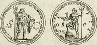 An illustration from Veterum Romanorum Religio castrametatio, disciplina militaris ut & balneae ex antiquis numismatibus & lapidibus demonstrata (1686)