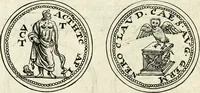 An illustration from Veterum Romanorum Religio castrametatio, disciplina militaris ut & balneae ex antiquis numismatibus & lapidibus demonstrata (1686)