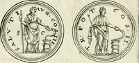 An illustration from Veterum Romanorum Religio castrametatio, disciplina militaris ut & balneae ex antiquis numismatibus & lapidibus demonstrata (1686)