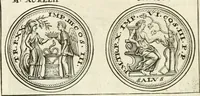 An illustration from Veterum Romanorum Religio castrametatio, disciplina militaris ut & balneae ex antiquis numismatibus & lapidibus demonstrata (1686)