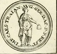 An illustration from Veterum Romanorum Religio castrametatio, disciplina militaris ut & balneae ex antiquis numismatibus & lapidibus demonstrata (1686)