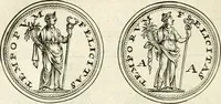 An illustration from Veterum Romanorum Religio castrametatio, disciplina militaris ut & balneae ex antiquis numismatibus & lapidibus demonstrata (1686)