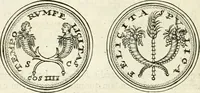An illustration from Veterum Romanorum Religio castrametatio, disciplina militaris ut & balneae ex antiquis numismatibus & lapidibus demonstrata (1686)
