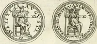 An illustration from Veterum Romanorum Religio castrametatio, disciplina militaris ut & balneae ex antiquis numismatibus & lapidibus demonstrata (1686)