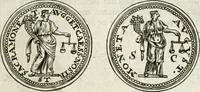 An illustration from Veterum Romanorum Religio castrametatio, disciplina militaris ut & balneae ex antiquis numismatibus & lapidibus demonstrata (1686)