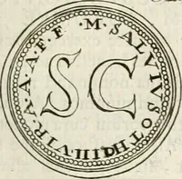 An illustration from Veterum Romanorum Religio castrametatio, disciplina militaris ut & balneae ex antiquis numismatibus & lapidibus demonstrata (1686)