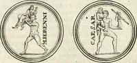 An illustration from Veterum Romanorum Religio castrametatio, disciplina militaris ut & balneae ex antiquis numismatibus & lapidibus demonstrata (1686)