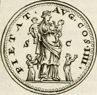 An illustration from Veterum Romanorum Religio castrametatio, disciplina militaris ut & balneae ex antiquis numismatibus & lapidibus demonstrata (1686)