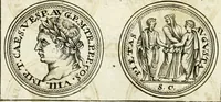 An illustration from Veterum Romanorum Religio castrametatio, disciplina militaris ut & balneae ex antiquis numismatibus & lapidibus demonstrata (1686)