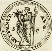 An illustration from Veterum Romanorum Religio castrametatio, disciplina militaris ut & balneae ex antiquis numismatibus & lapidibus demonstrata (1686)