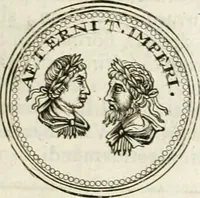 An illustration from Veterum Romanorum Religio castrametatio, disciplina militaris ut & balneae ex antiquis numismatibus & lapidibus demonstrata (1686)