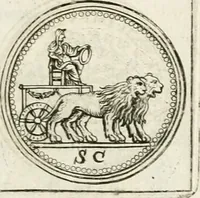 An illustration from Veterum Romanorum Religio castrametatio, disciplina militaris ut & balneae ex antiquis numismatibus & lapidibus demonstrata (1686)