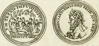An illustration from Veterum Romanorum Religio castrametatio, disciplina militaris ut & balneae ex antiquis numismatibus & lapidibus demonstrata (1686)
