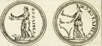An illustration from Veterum Romanorum Religio castrametatio, disciplina militaris ut & balneae ex antiquis numismatibus & lapidibus demonstrata (1686)