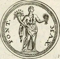 An illustration from Veterum Romanorum Religio castrametatio, disciplina militaris ut & balneae ex antiquis numismatibus & lapidibus demonstrata (1686)