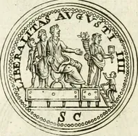 An illustration from Veterum Romanorum Religio castrametatio, disciplina militaris ut & balneae ex antiquis numismatibus & lapidibus demonstrata (1686)